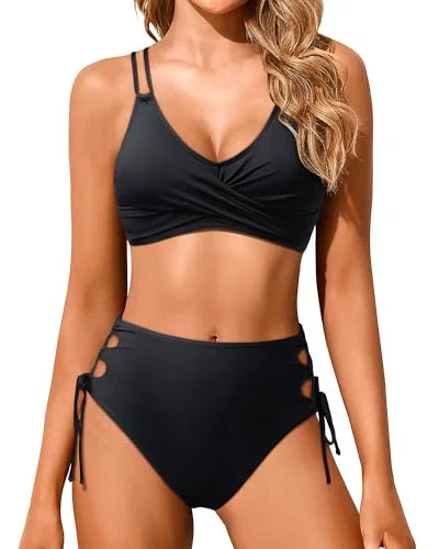 Women High Waisted Bikini Set Two Piece Swimsuits Push up Wrap Swim Suits Top Tummy Control Bathing Suit Bottom