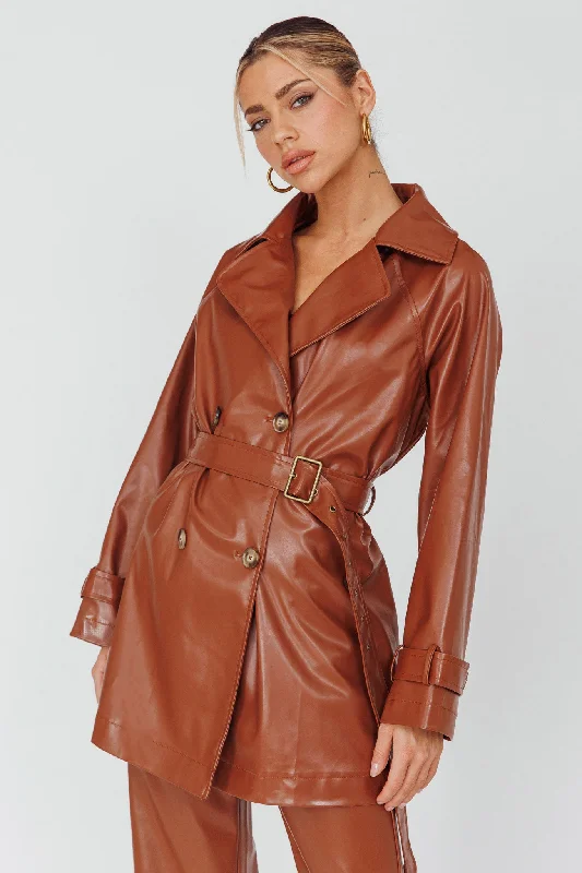 Noa Faux Leather Belted Jacket Terracotta