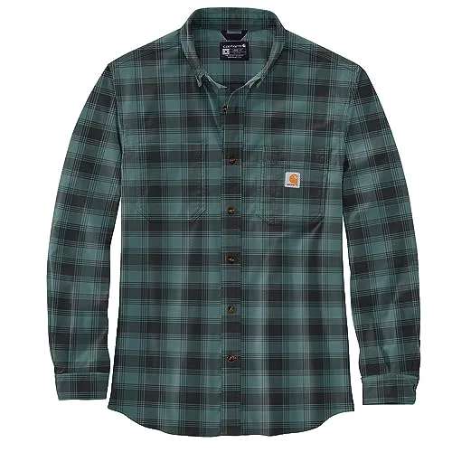 Carhartt 105945 Men's Rugged Flex Relaxed Fit Midweight Flannel Long-S - 3X-Large Regular - Sea Pine