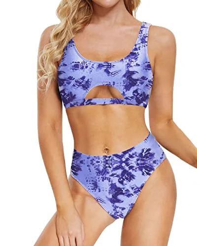 Underboob Sexy Push Up Two Piece Bikini Set For Women-Blue Tie Dye