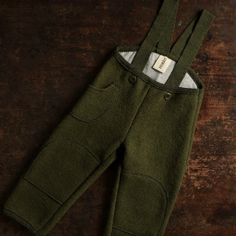 Baby & Kids Boiled Merino Wool Pocket Dungarees - Olive