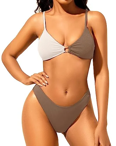 Two Piece Ribbed Bikini High Cut Cheeky Swimsuit