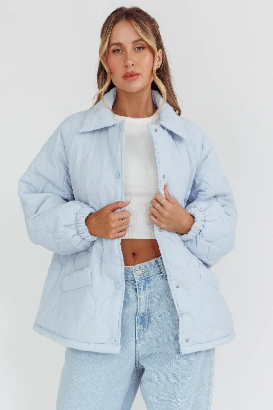 By The Fireplace Quilted Puffer Jacket Baby Blue