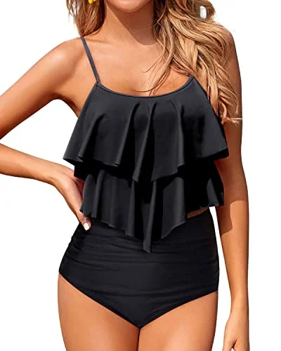 Non See Through Tankini Swimsuits For Women Bikini Sets For Teen Girls-Black