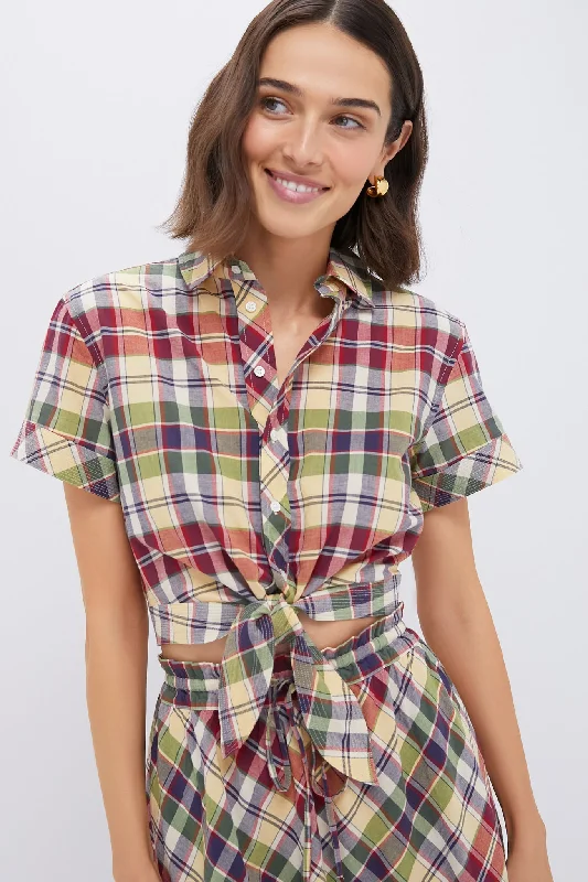 Red Yellow Green Multi Madras Button Front Shirt