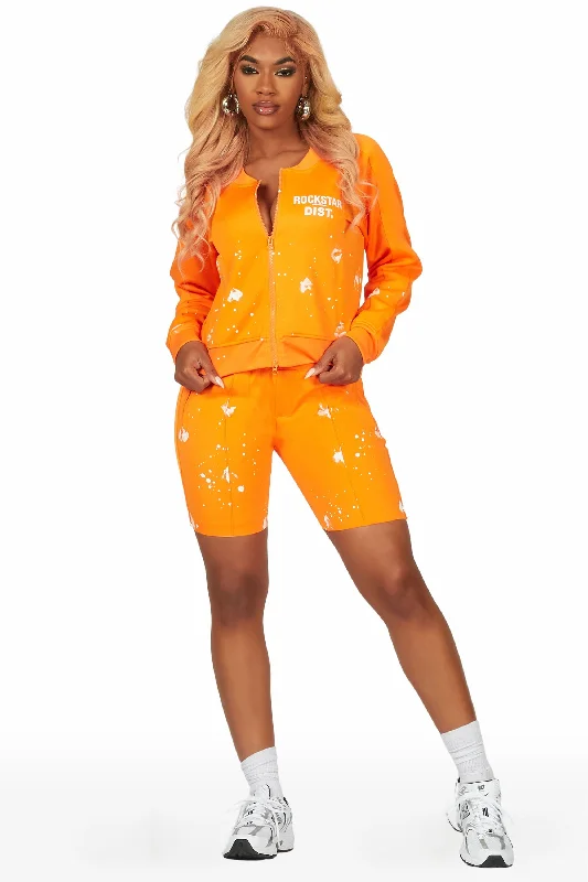 One In A Million Orange Zip Up Short Set