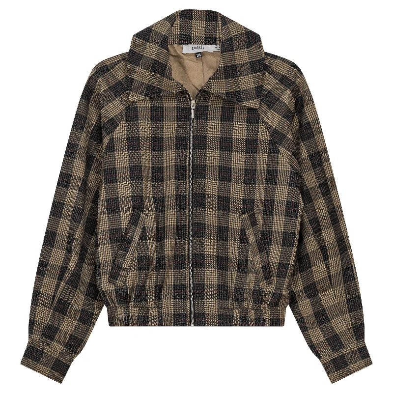 Croped Checkered Bomber Jacket