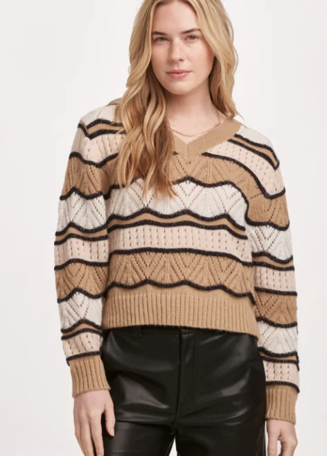 Judy Striped V Neck Sweater