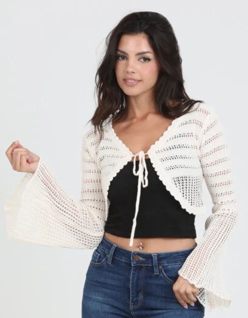 Angie Ivory or Black Crop Cardigan