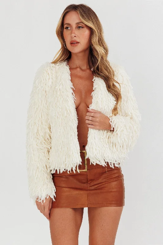 Montana Long Pile Faux Fur Jacket White