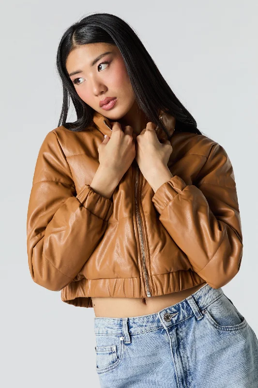 Faux Leather Puffer Jacket