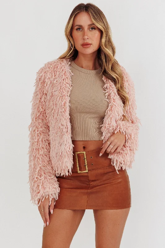 Montana Long Pile Faux Fur Jacket Blush