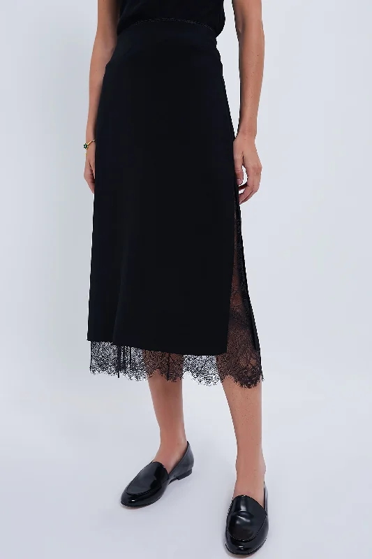 Black Lace Paneled Straight Skirt