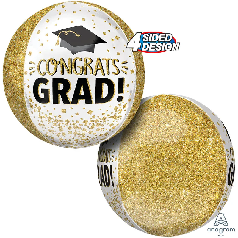 16 inch CONGRATS GRAD GOLD GLITTER ORBZ