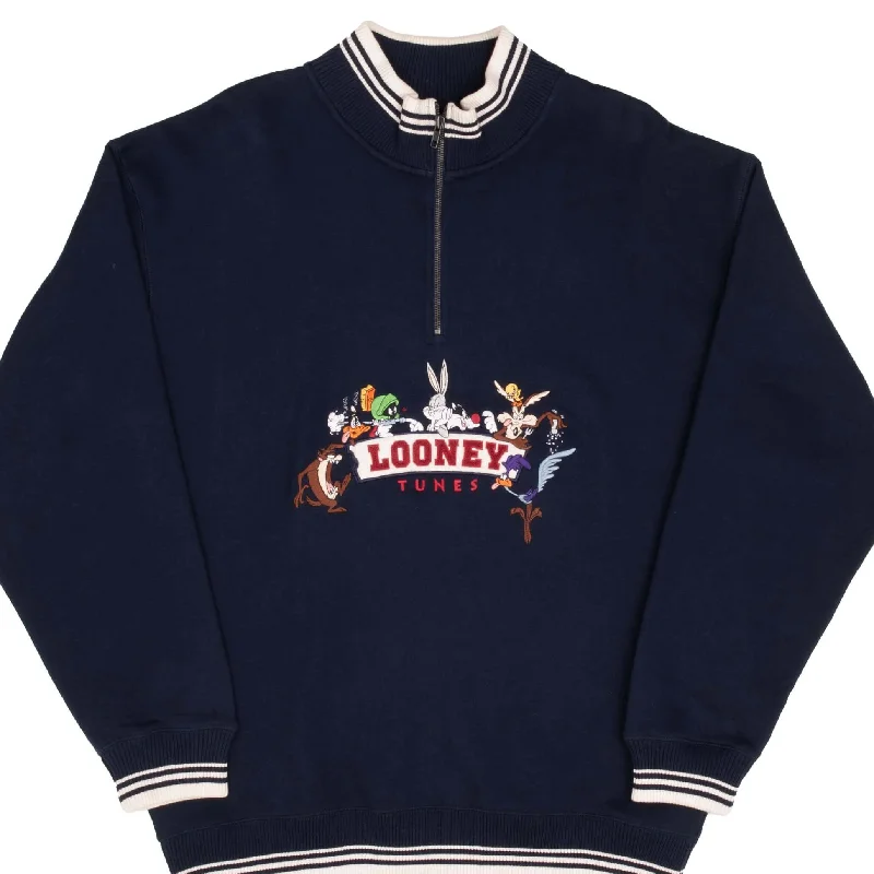 VINTAGE LOONEY TUNES QUARTER ZIP EMBROIDERED SWEATSHIRT 1998 SIZE LARGE