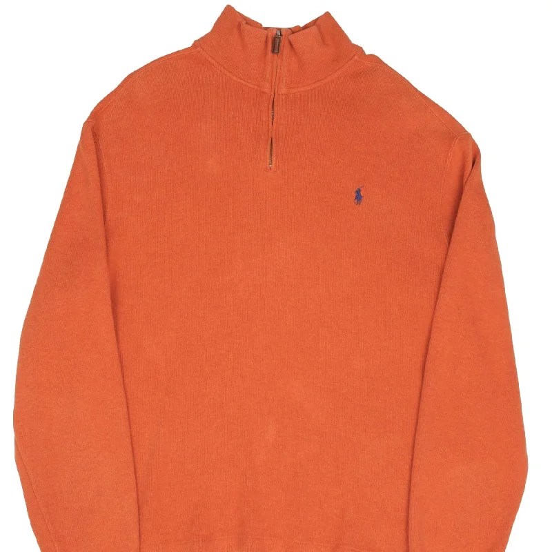 VINTAGE POLO RALPH LAUREN ORANGE QUARTER 1/4 ZIP SWEATER 1990S SIZE XL