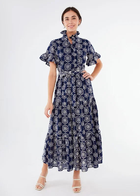 Sadie Maxi Dress Navy Medallion Eyelet