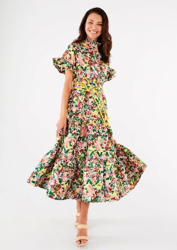 Sadie Maxi Dress Red Multi Abstract Floral Jacquard