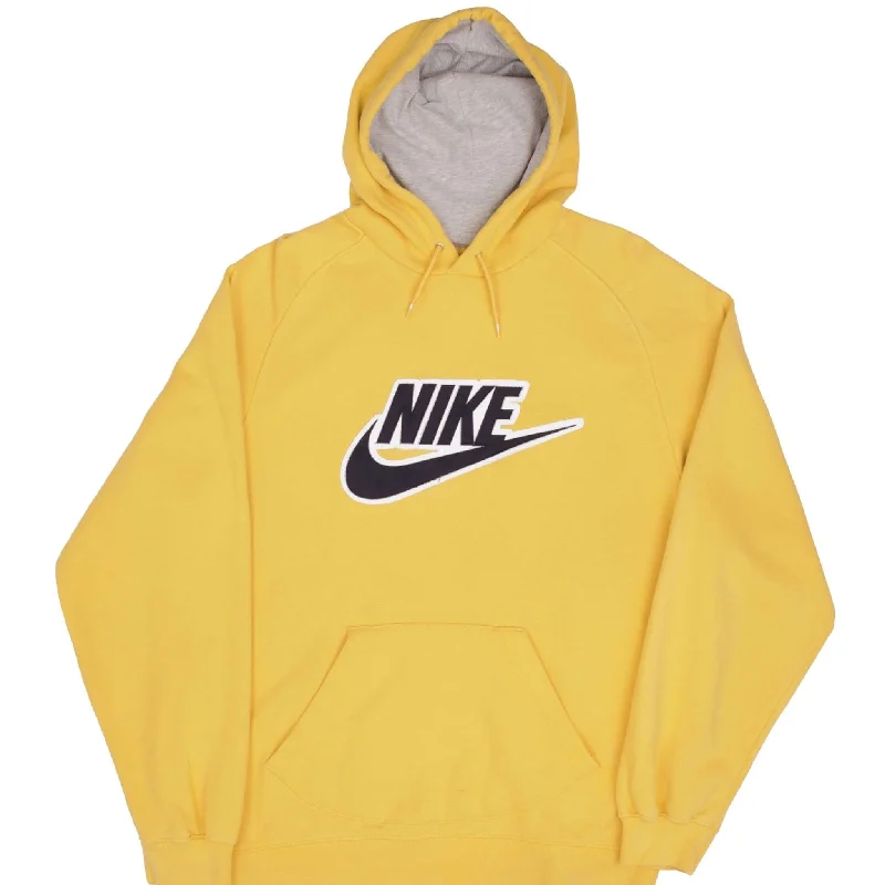 VINTAGE NIKE SPELLOUT SWOOSH YELLOW HOODIE SWEATSHIRT 2000S SIZE XL