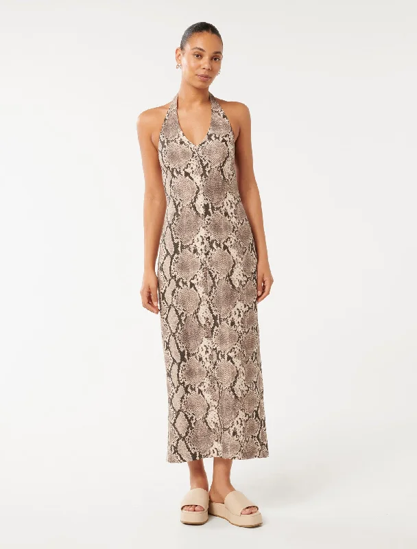 Hailey Halter V-Neck Midi Dress