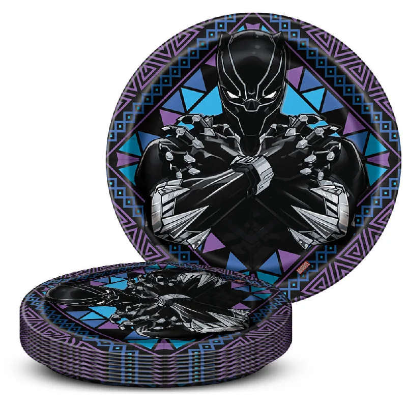 9 inch BLACK PANTHER ROUND DINNER PLATES (8 PK)