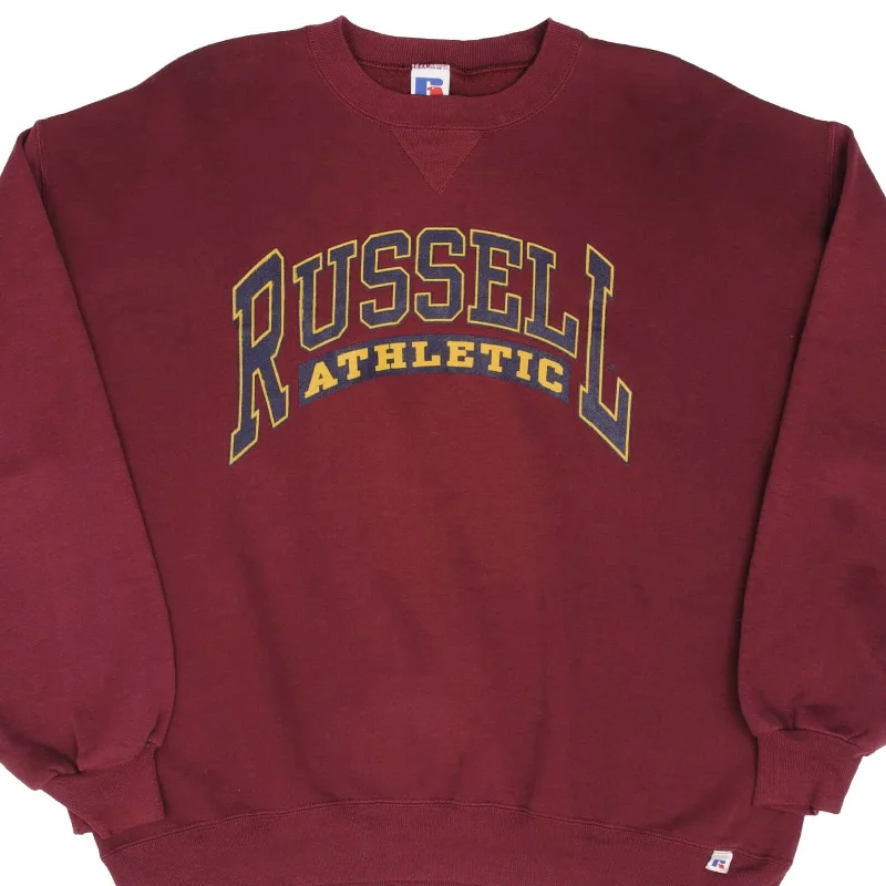 VINTAGE RUSSELL ATHLETIC SPELLOUT RED BURGUNDY SWEATSHIRT 1990S XL MADE IN USA