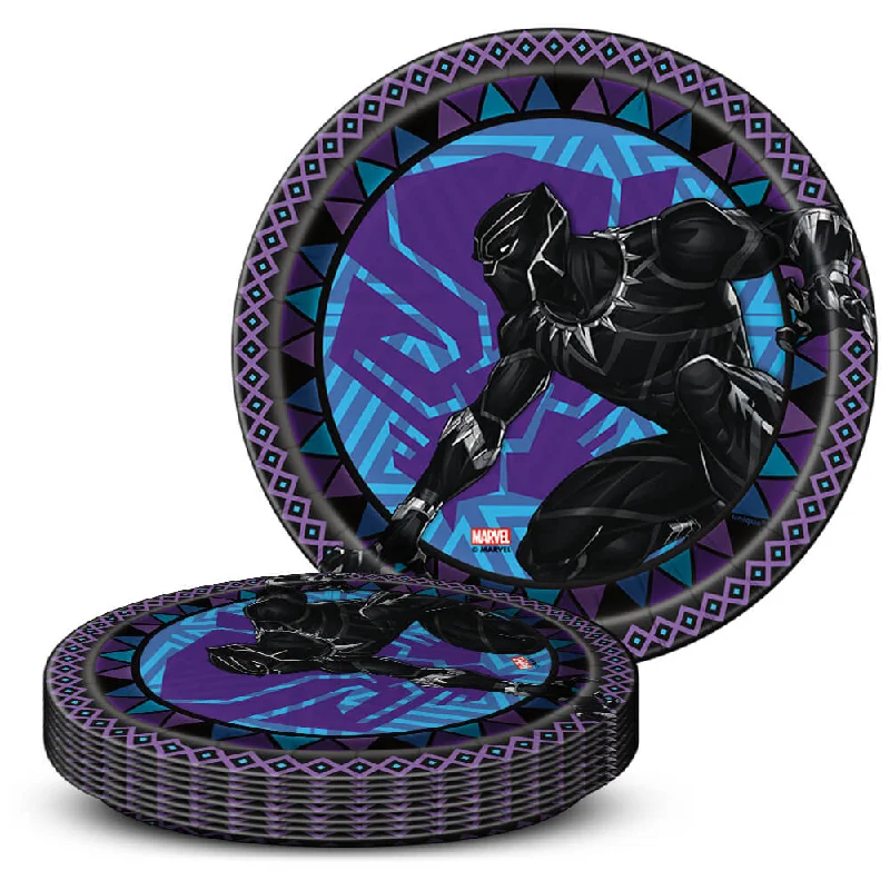 7 inch BLACK PANTHER ROUND DESSERT PLATES (8 PK)