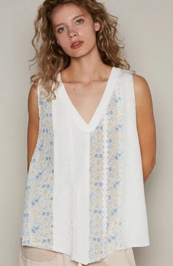 cream sleeveless knit-lace top