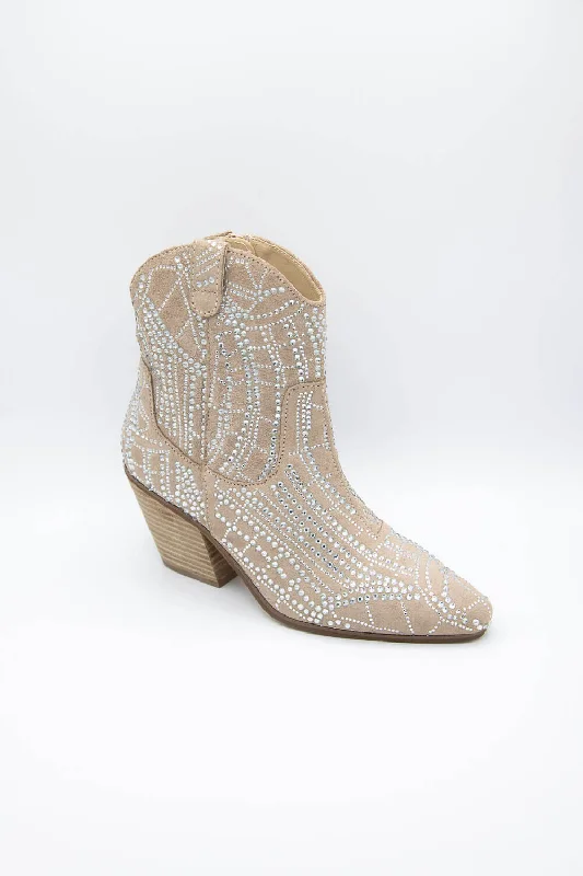 Matisse Heidi Rhinestone Cowboy Booties for Women in Natural | HEIDI-NATURAL