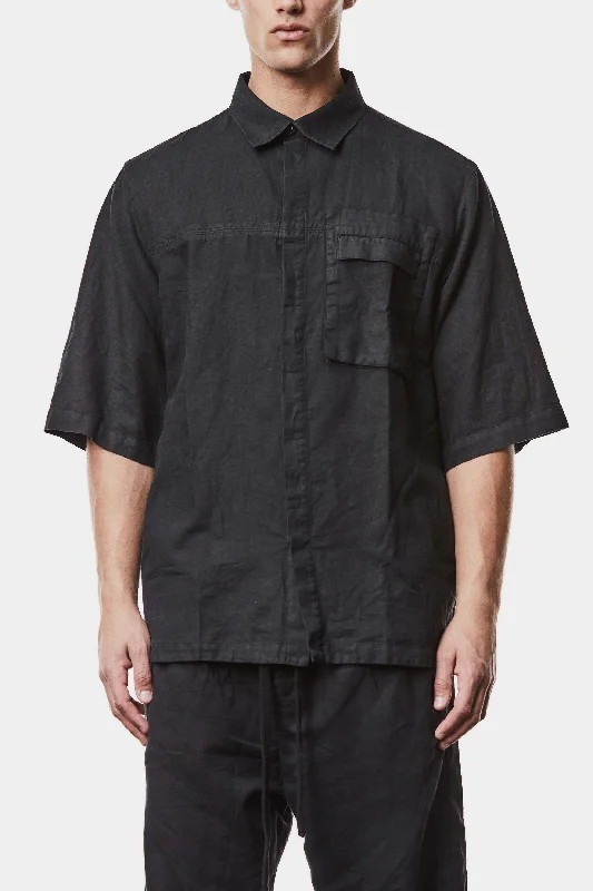 Washed linen blend short sleeve shirt