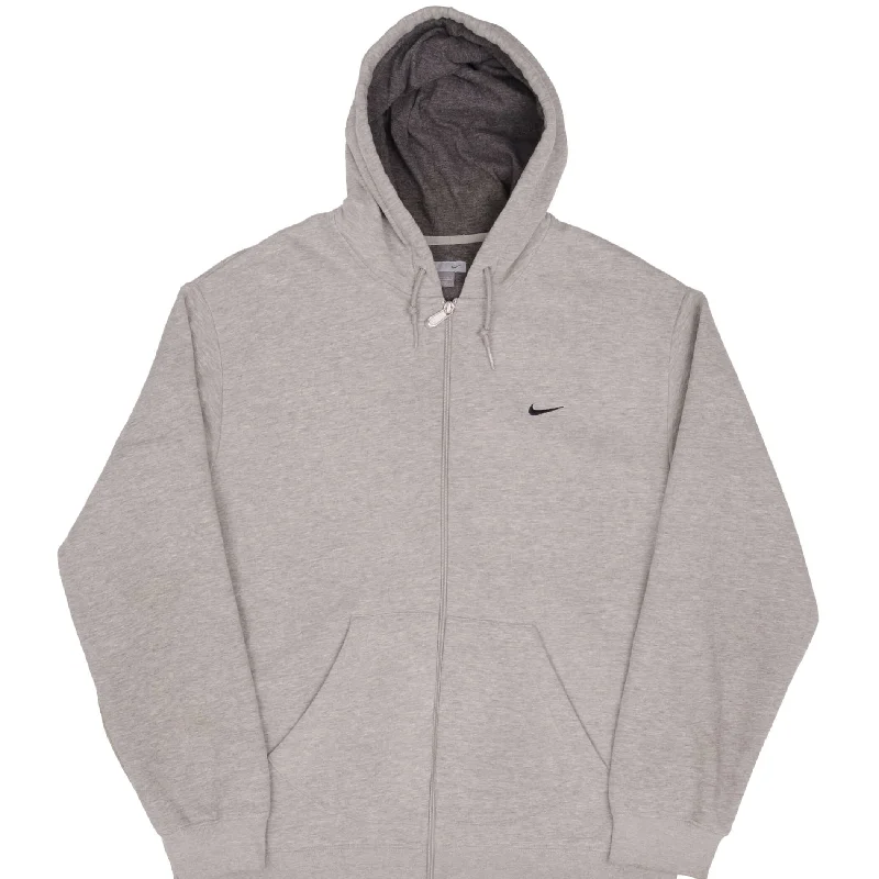 VINTAGE NIKE CLASSIC SWOOSH GRAY FULL ZIP HOODIE SWEATSHIRT 2000S SIZE LARGE