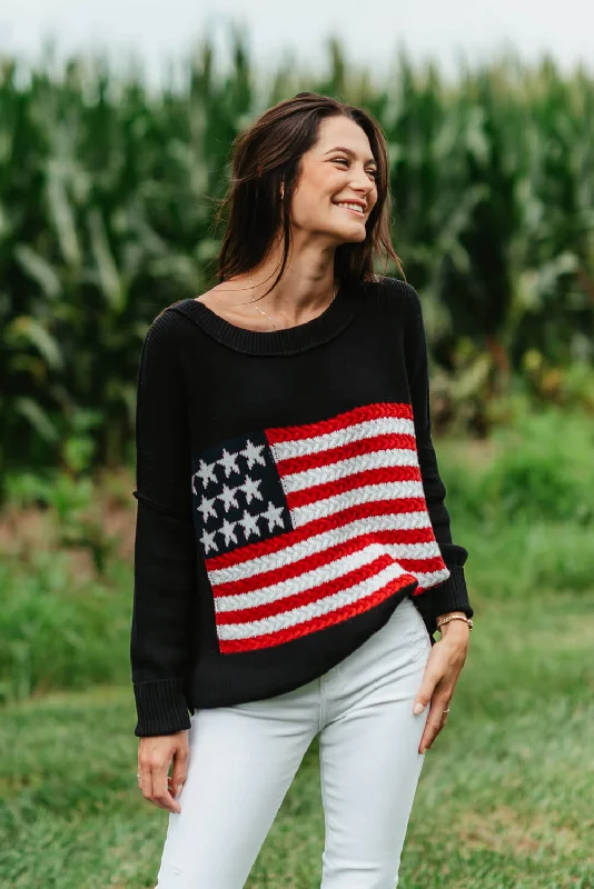 Miracle Knit American Flag Sweater for Women in Black | M8167-BLACK