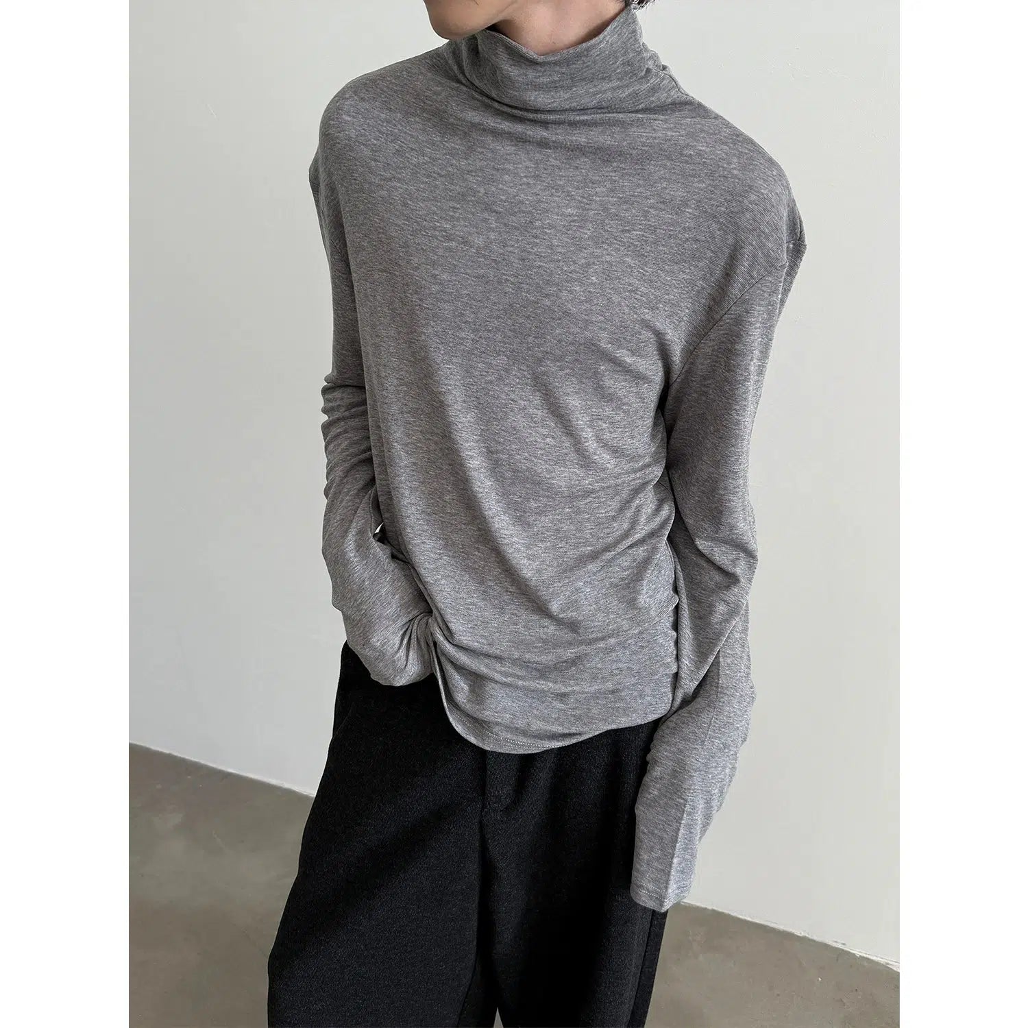 Wool Stacked Collar Long-Sleeved Pullover