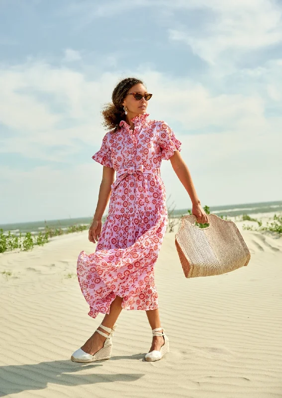 Sadie Maxi Dress Lavender Coral Eyelet