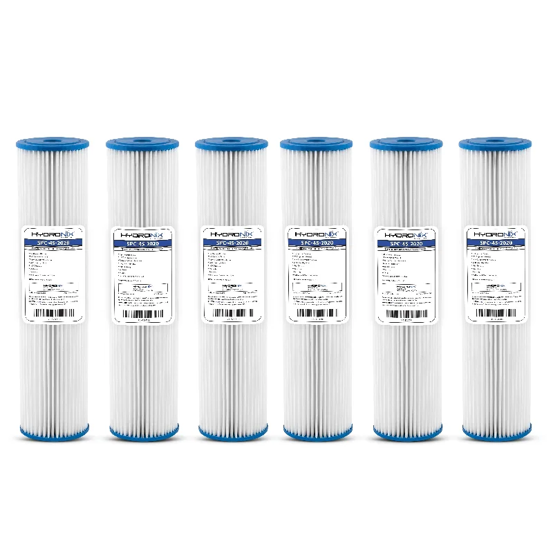 6 PK, Pleated Sediment Water Filter Home, Commercial, Reusable 4.5" x 20", 20 μm