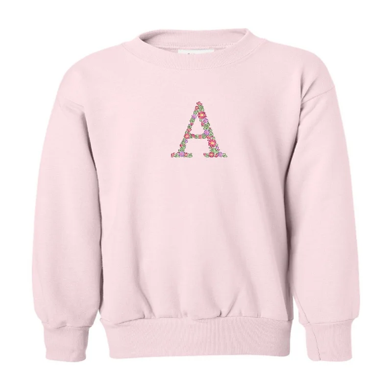 Kids Initial 'Floral Letter' Crewneck Sweatshirt