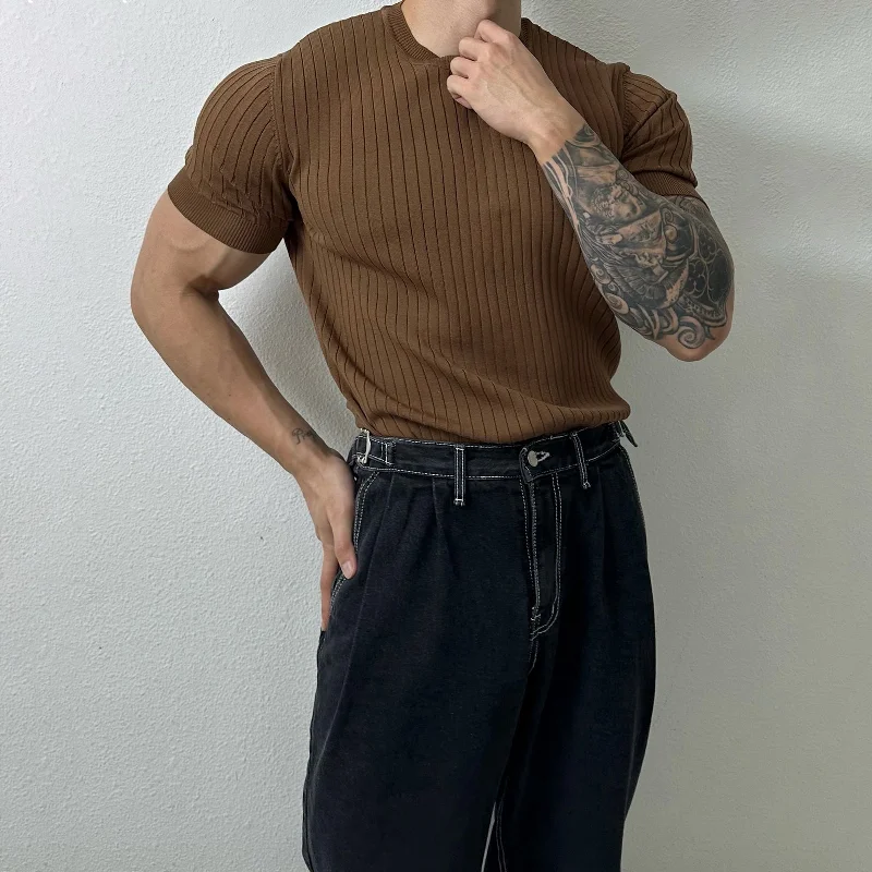 Short Sleeve Pleated Slim Fit Knit T-shirt