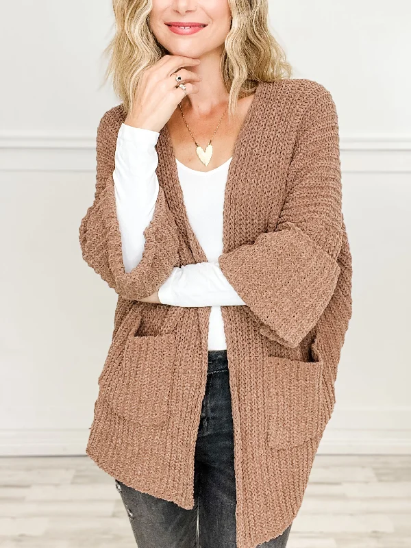 Long Sleeve Knit Cardigan Sweater with Open Front and Pockets