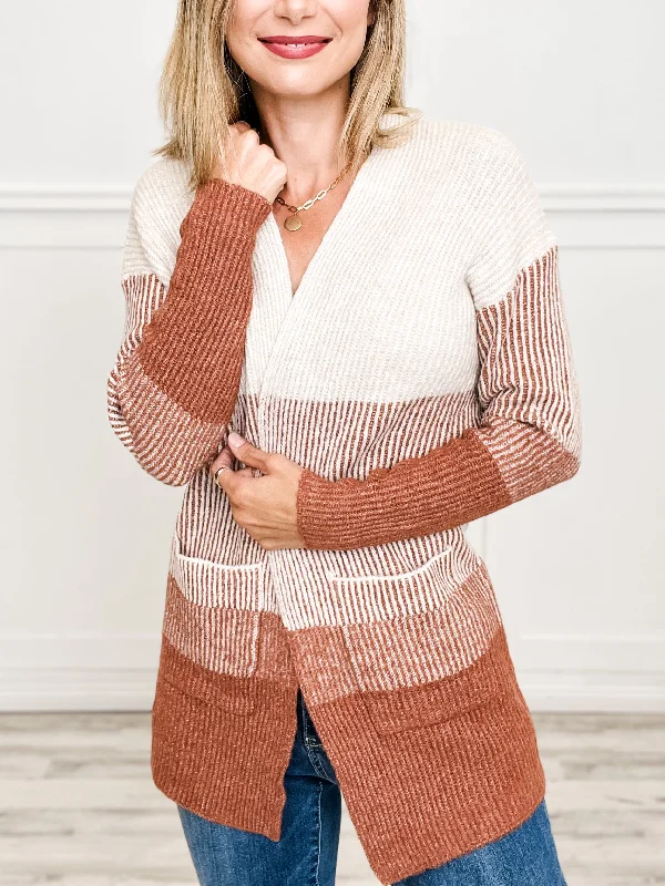 Ribbed Color Block Super Soft Yard Open Front Cardigan