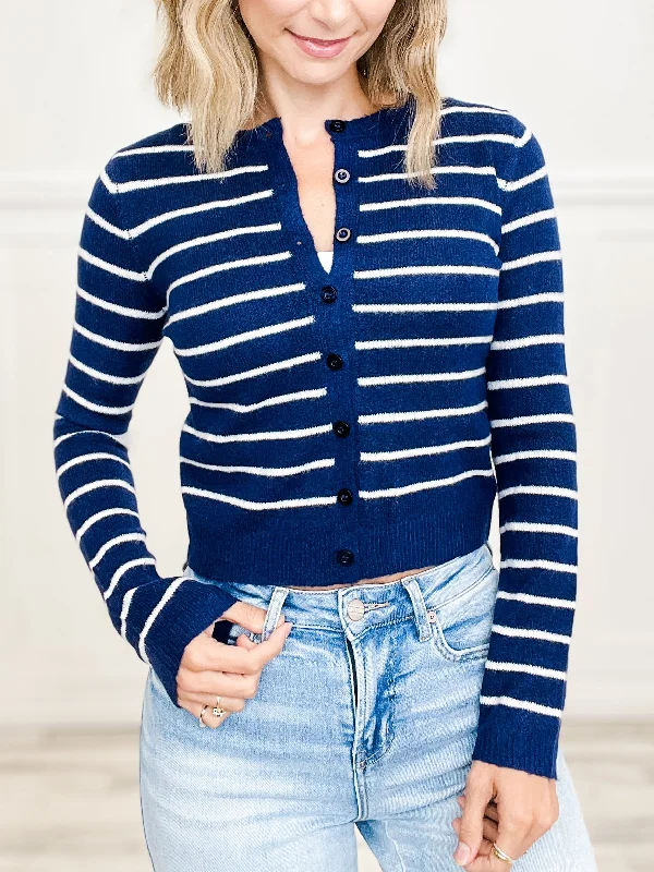 Striped Button Down Long Sleeve Knit Cardigan Top