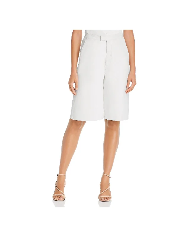 Manu Womens Leather Midi Bermuda Shorts