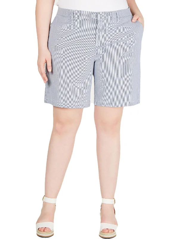 Plus Hollywood Womens Knee Length Pinstripe Khaki, Chino Shorts