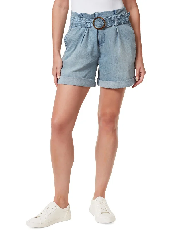 Womens Denim Pleated High-Waist Shorts