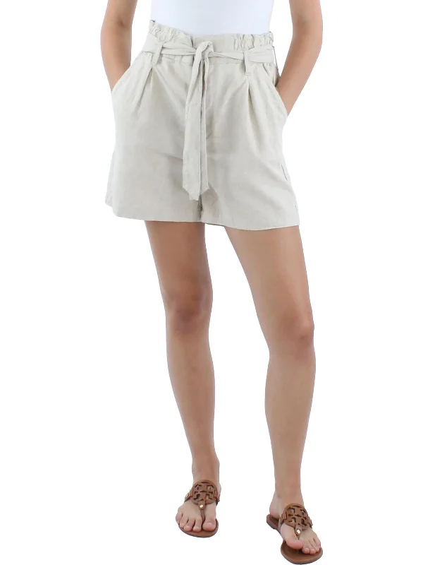 Womens Linen Blend High-Rise Casual Shorts